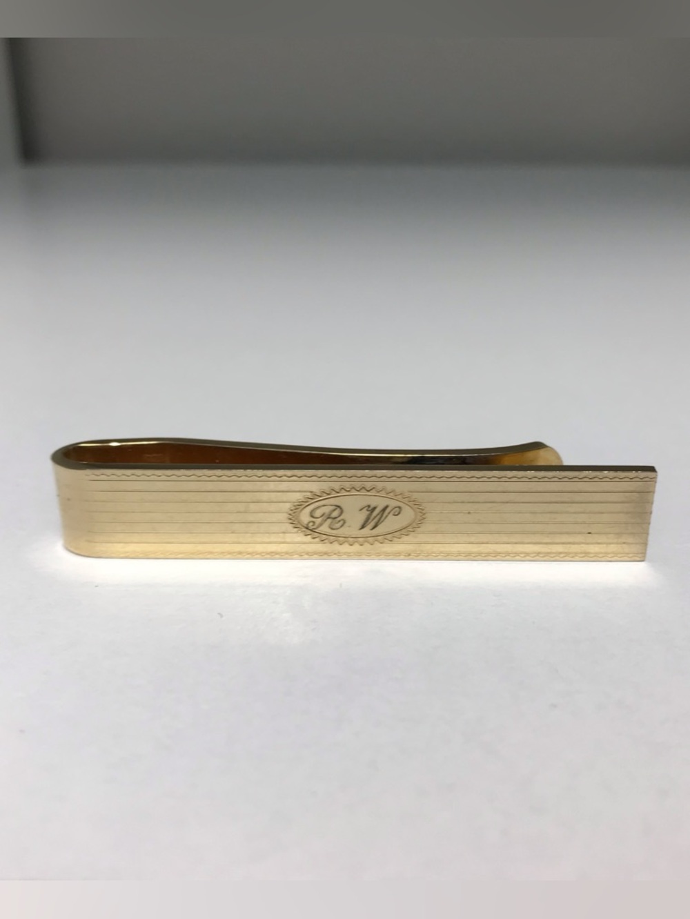 Gold Tone Engraved Monogram Tie Clip